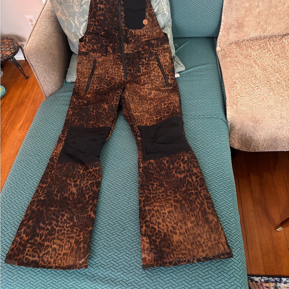 Volcom Leopard Print Ski Bib with Black Accents
